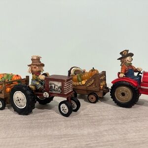 Set of 2 Farm Tractor & Trailer Fall Harvest Table Accents 10” Long